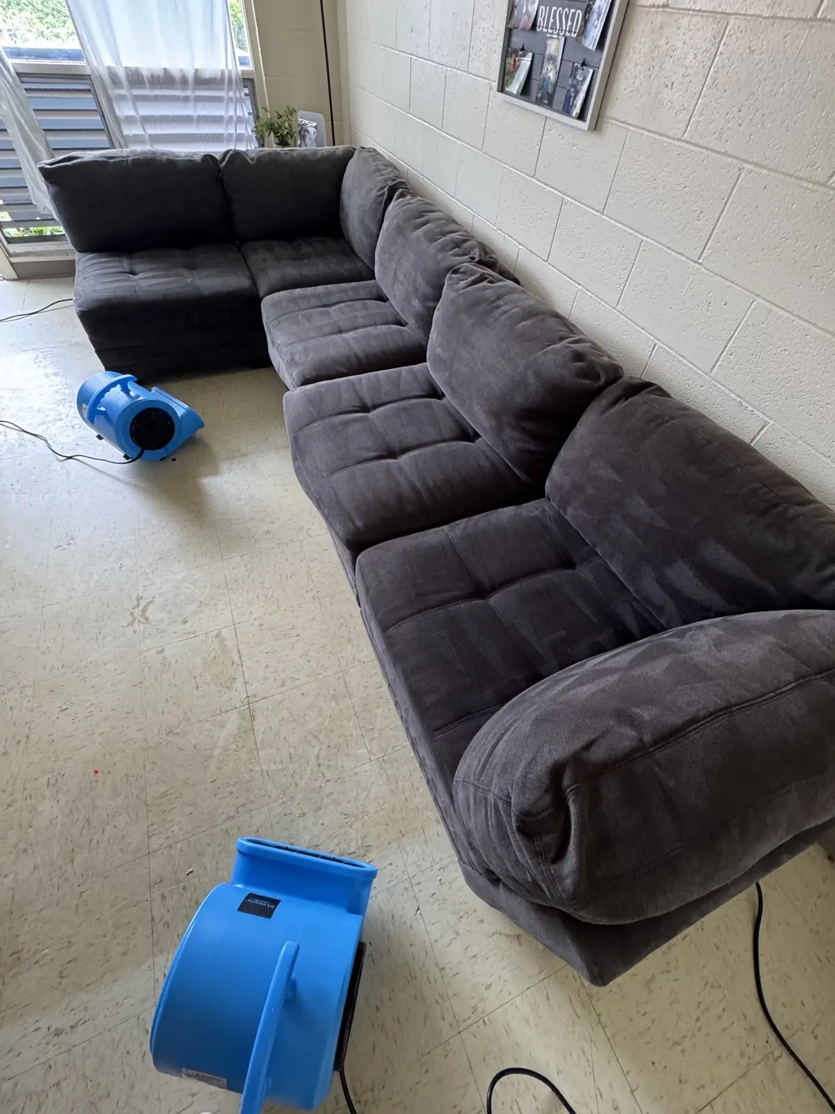 Gray modular sectional — after cleaning